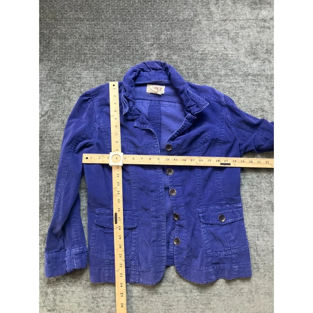 Vintage AMX Corduroy Trucker Jacket Women Large Blue Cotton Stretch Button Front